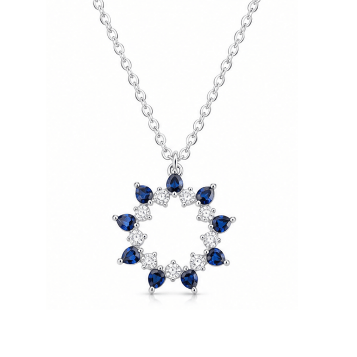 Azure Halo Sapphire Necklace