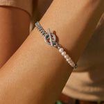 Sterling Silver Rhodium Plated Pearl Pearl Curb Toggle Bracelet (4.50 mm)