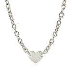 Sterling Silver Rhodium Plated Chain Bracelet with a Flat Heart Motif Station