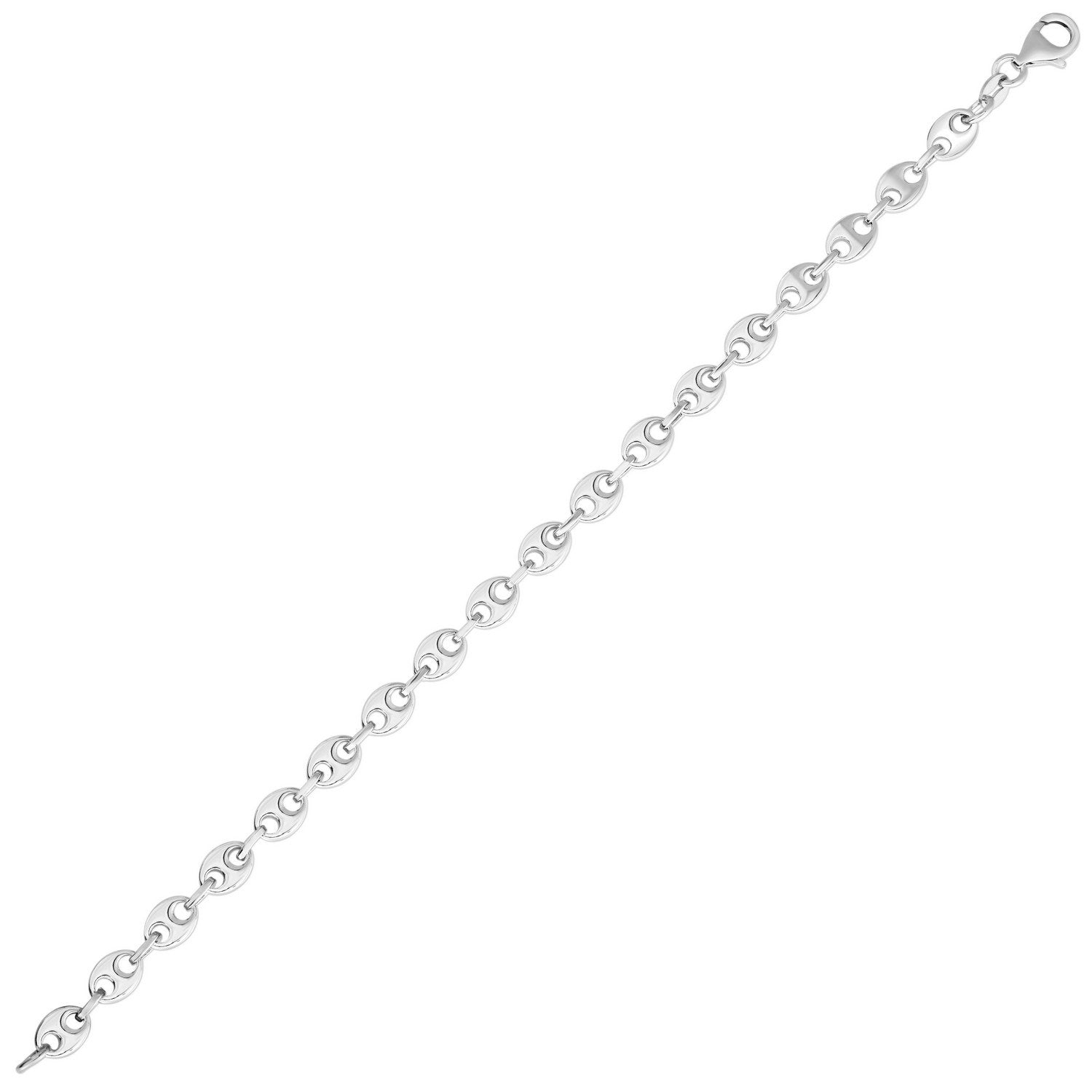 Sterling Silver Rhodium Plated Puffed Mariner Bracelet (3.70 mm)