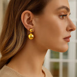 Sterling Silver Rhodium Plated Puffed Round Double Button Drop Earrings