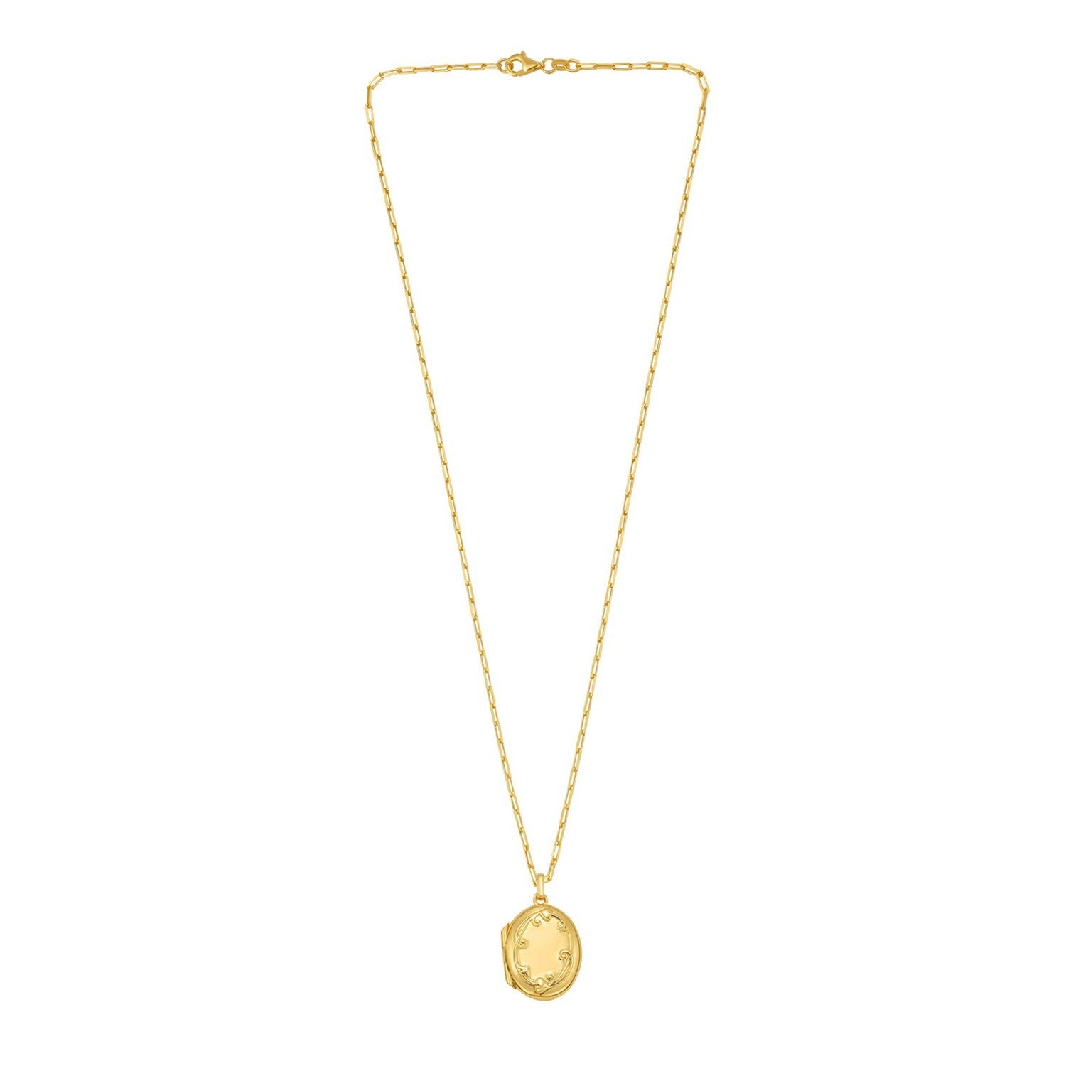 Sterling Silver Gold Plated Oval Vine Locket Necklace