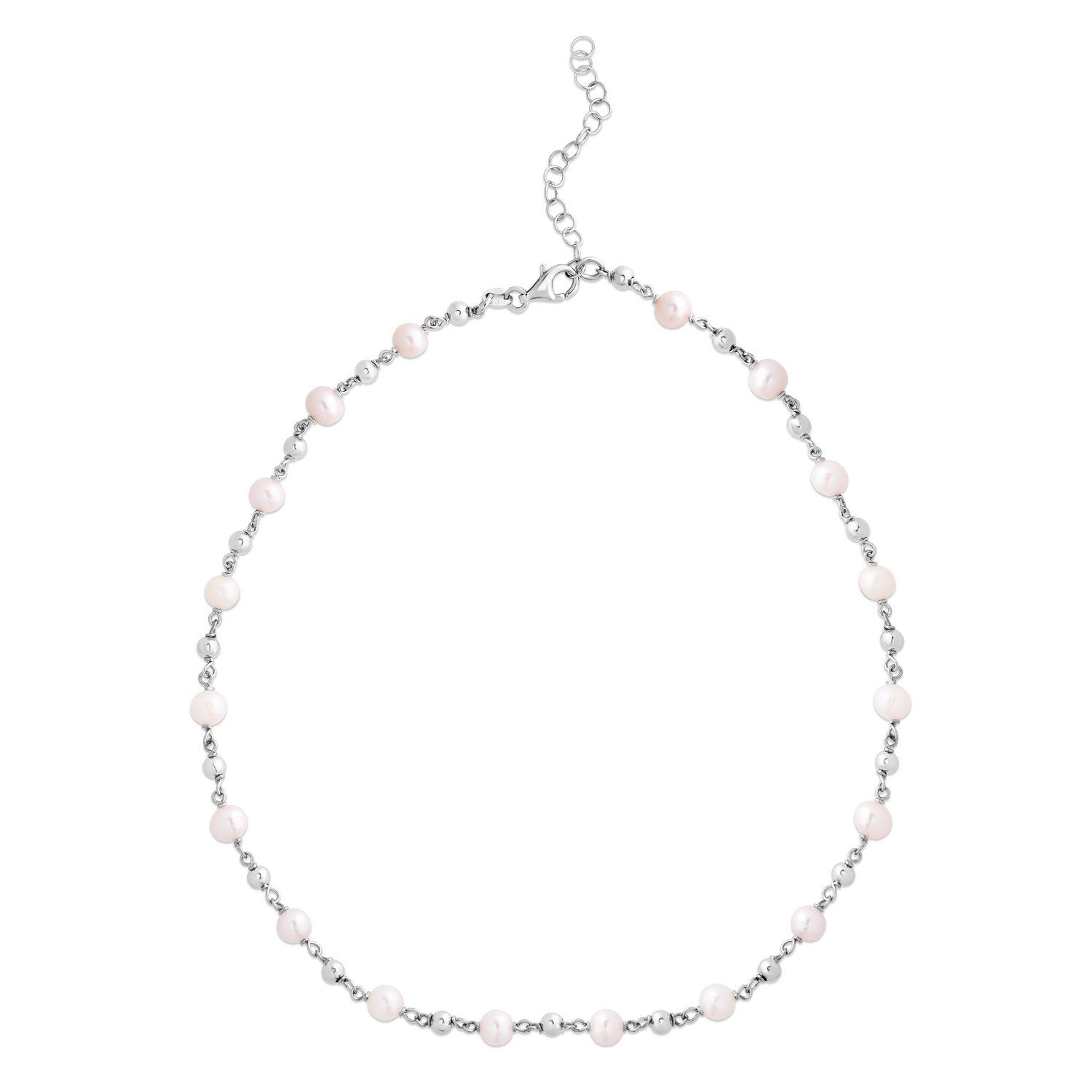Sterling Silver Rhodium Plated Pearl Bead Bracelet