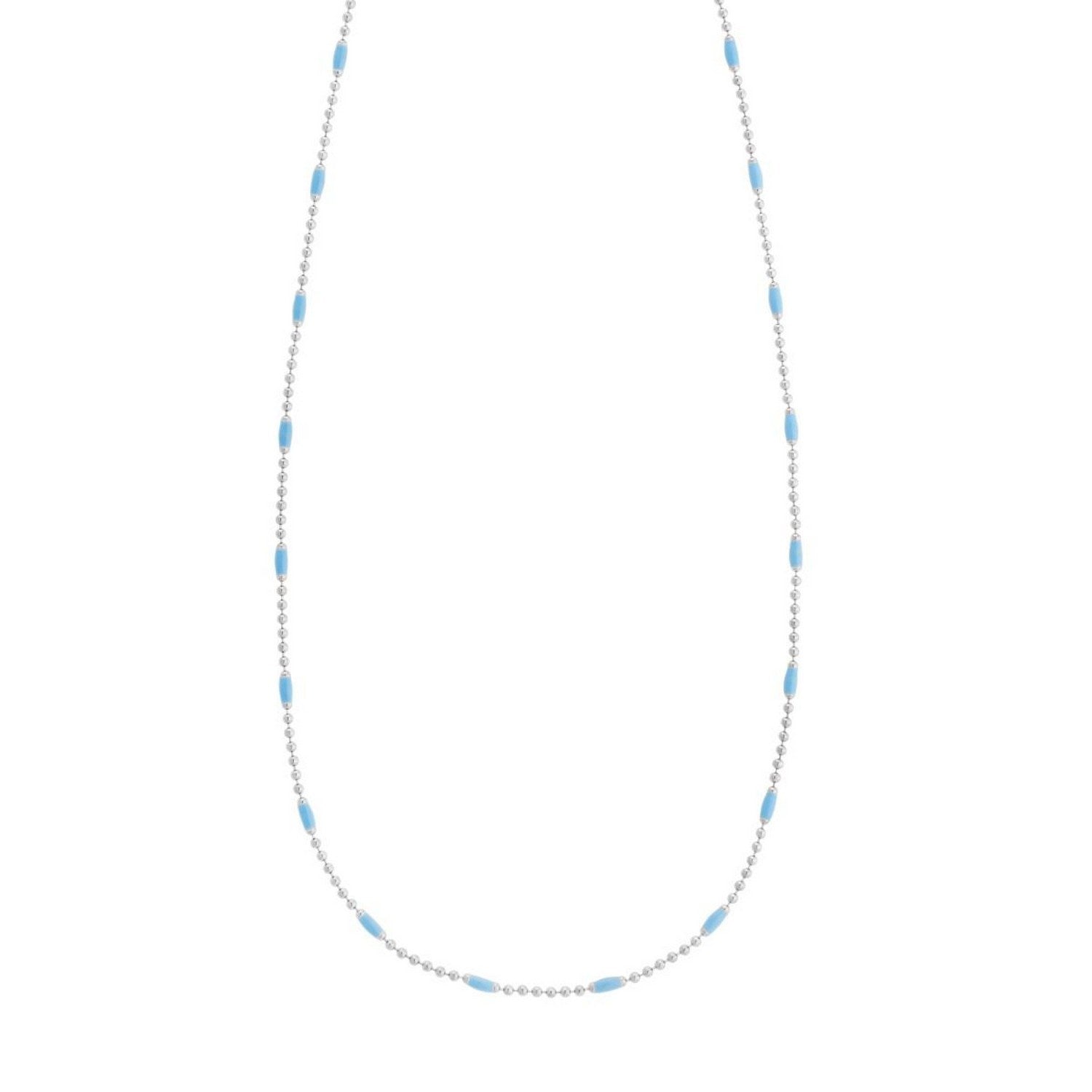 Sterling Silver Rhodium Plated Blue Enamel Beaded Necklace