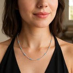 Sterling Silver Rhodium Plated Blue Enamel Beaded Necklace