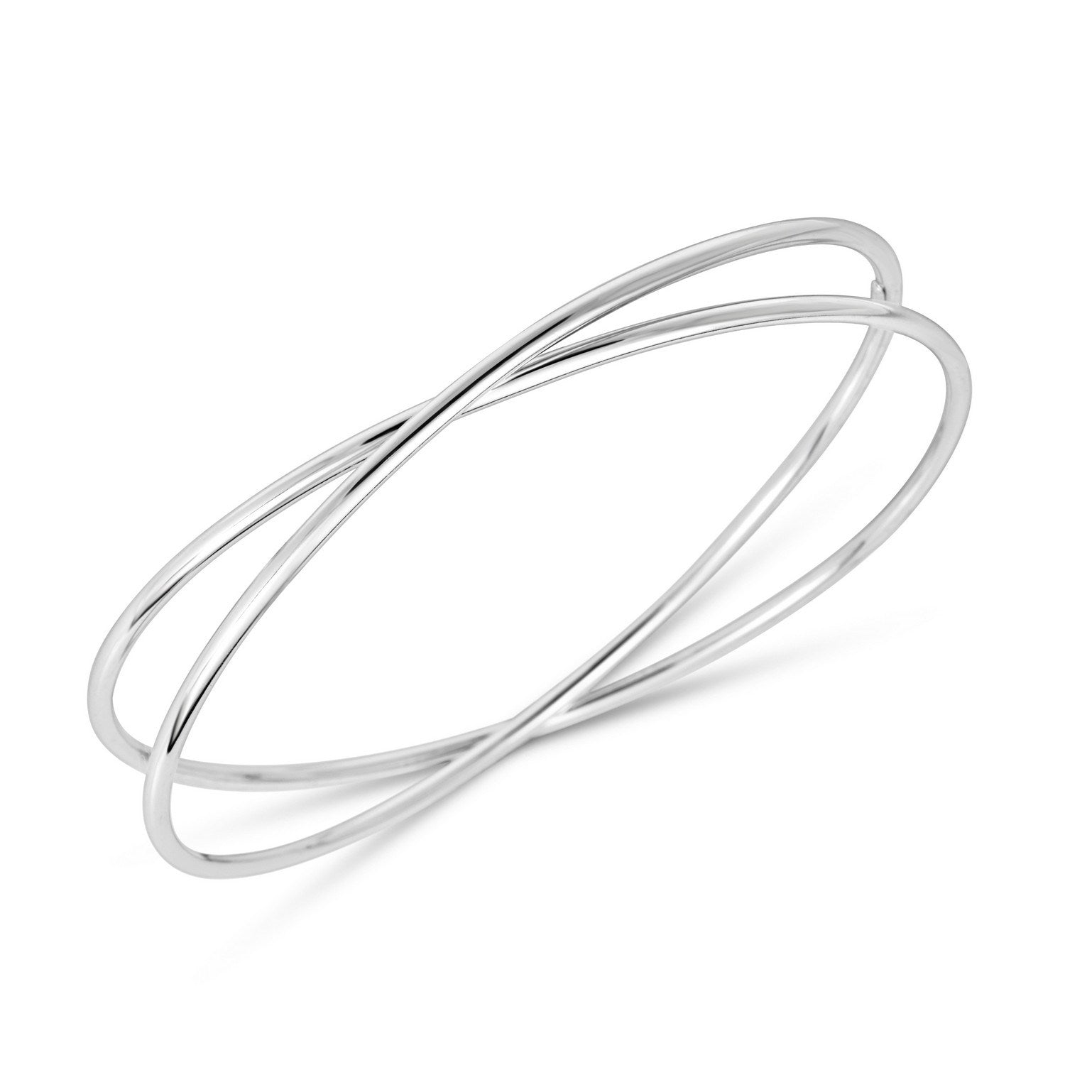 Sterling Silver Rhodium Plated Slip On Cross Over Bangle (11.10 mm)