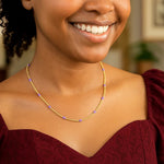 Sterling Silver Gold Plated Purple Enamel Beaded Necklace