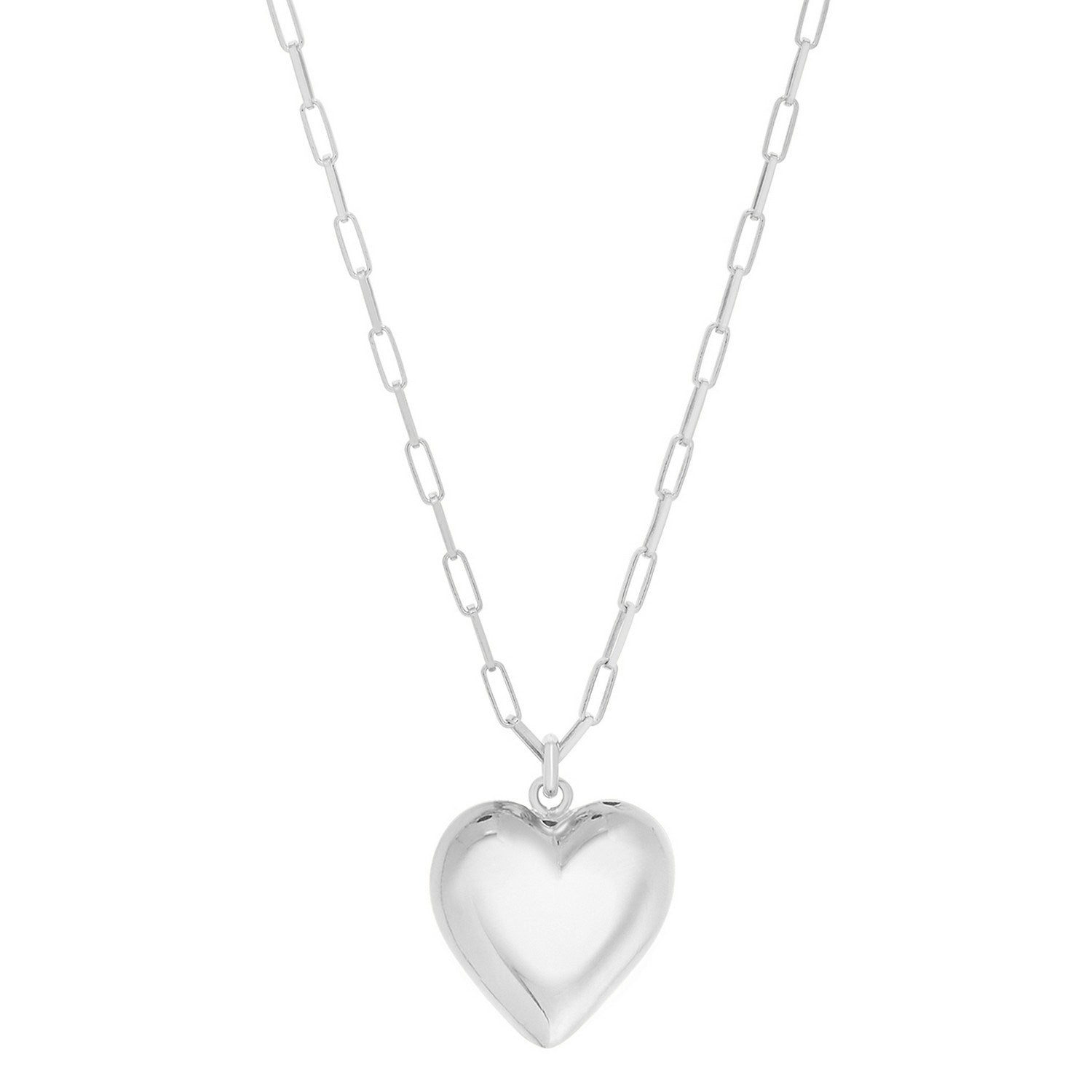 Sterling Silver Rhodium Plated Puffed Heart Pendant