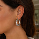 Sterling Silver Rhodium Plated Large Puffed Hoop Earrings