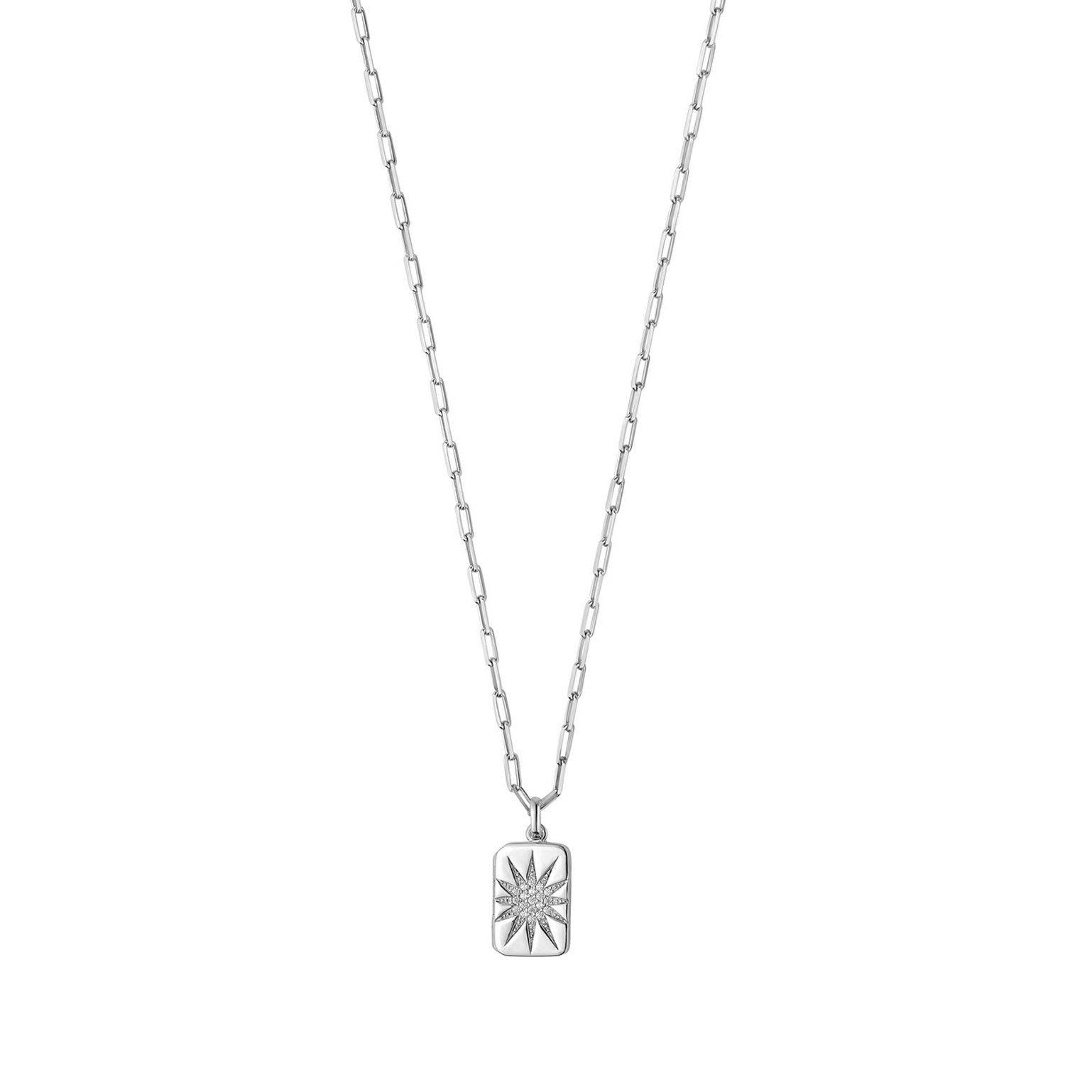 Sterling Silver Rhodium Plated Cubic Zirconia Starburst Locket Necklace