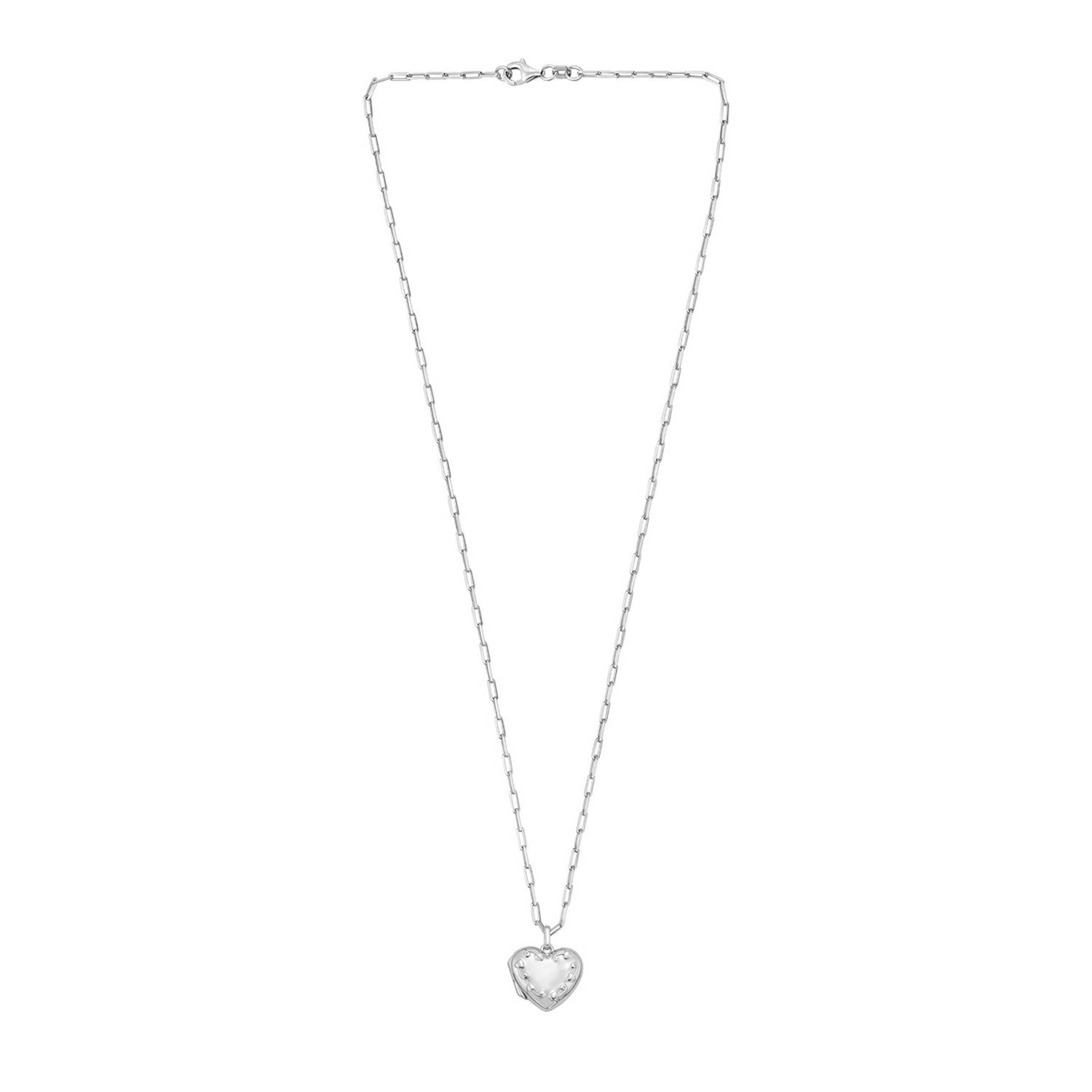 Sterling Silver Rhodium Plated Heart Locket Necklace