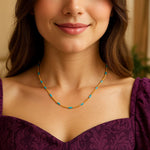Sterling Silver Gold Plated Blue Enamel Beaded Necklace