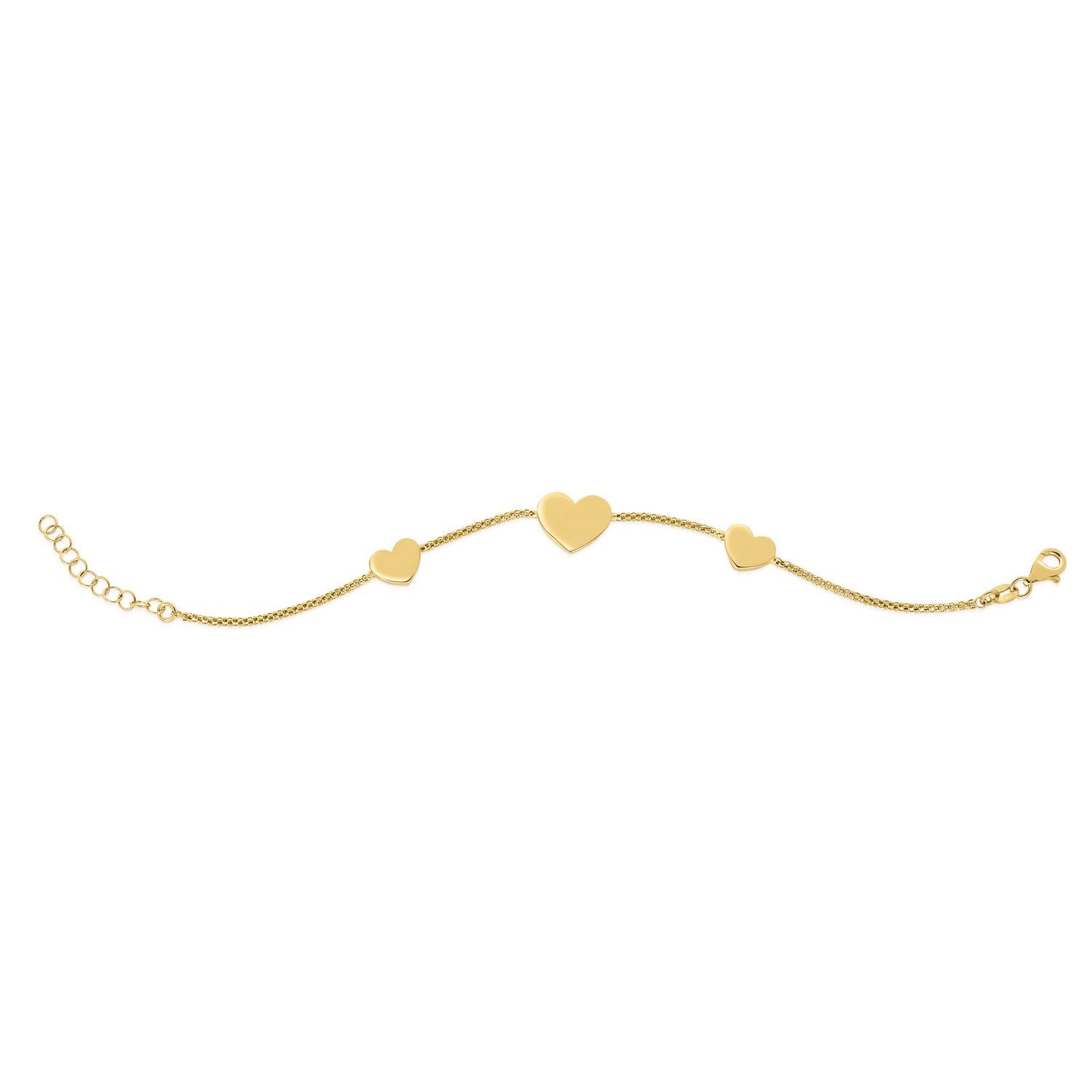 Sterling Silver Yellow Gold Plated Hearts Station Bracelet