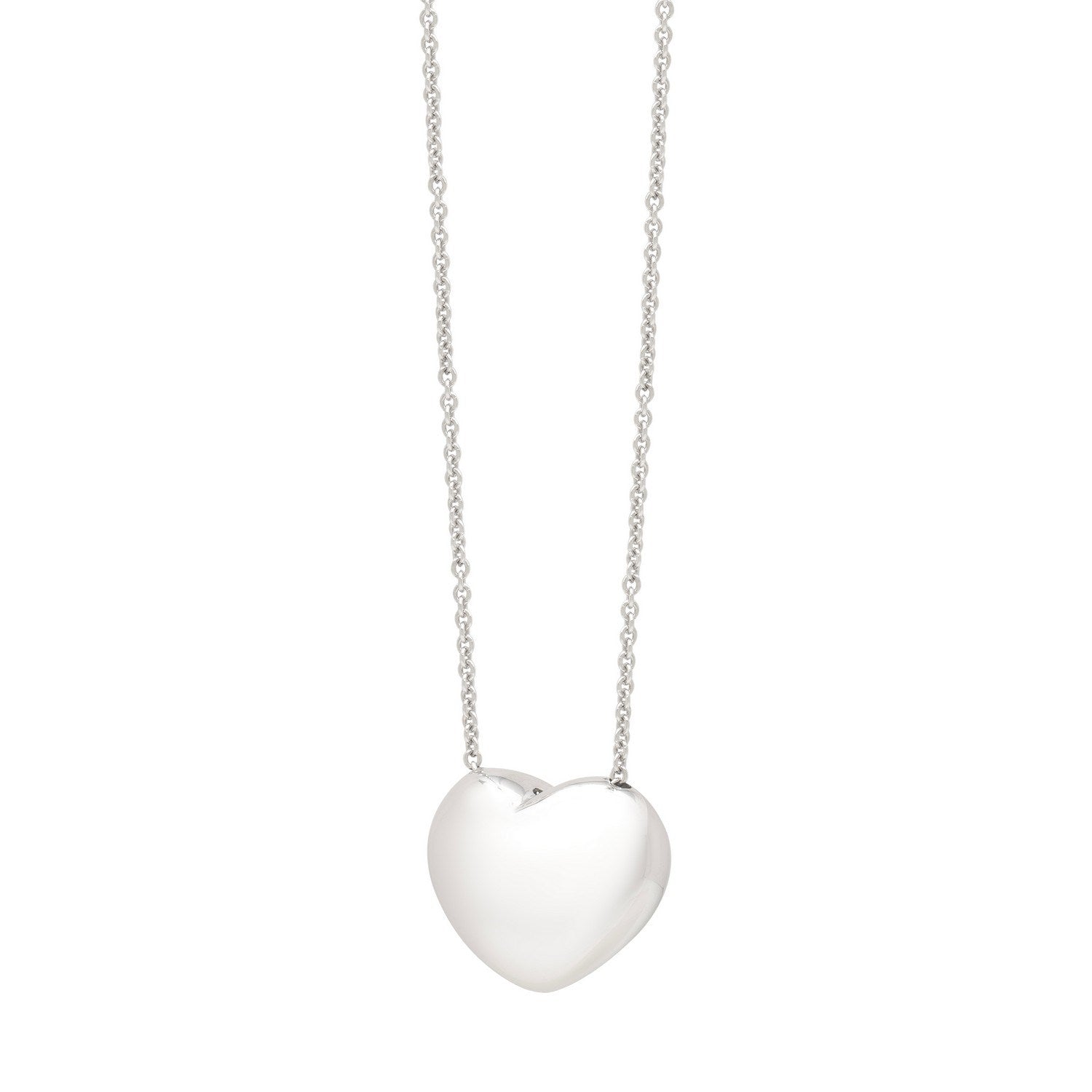 Sterling Silver Rhodium Plated Puffy Heart Necklace