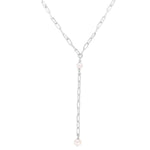 Sterling Silver Rhodium Plated Freshwater Pearl Paperclip Lariat Necklace