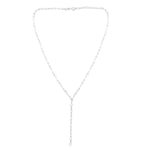 Sterling Silver Rhodium Plated Freshwater Pearl Paperclip Lariat Necklace